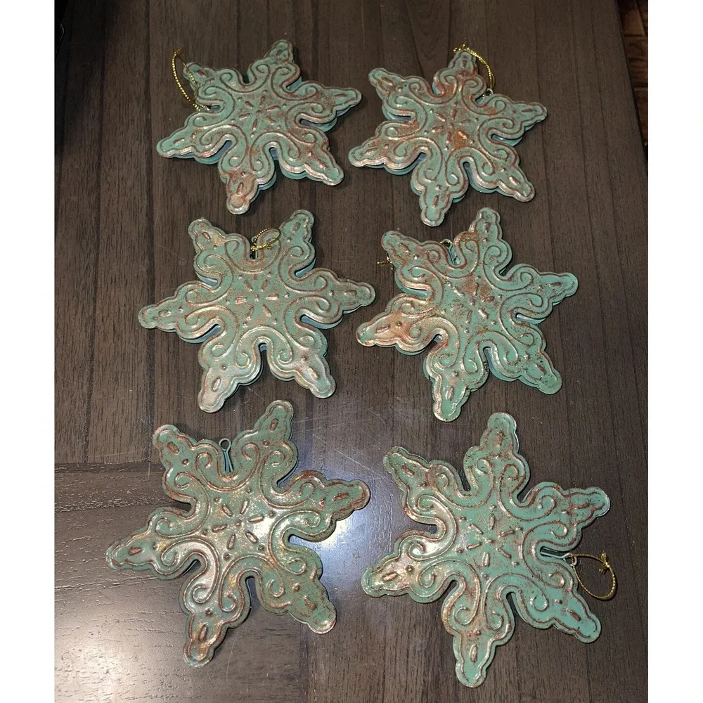 PIER 1 IMPORT METAL ANTIQUE LOOK CHRISTMAS SNOWFLAKE ORNAMENTS 6